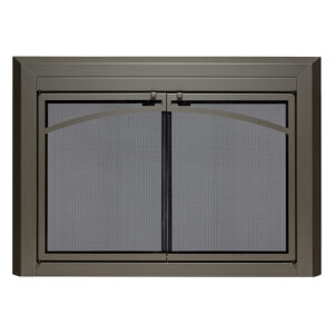 UniFlame - Gerri - Cabinet-Style Fireplace Doors with Smoke Tempered Glass (Color: Gunmetal, Size: Large - Fits 36in to 43in W x 25.5in to 32.5in H)