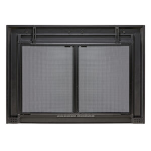 UniFlame - Gregory - Cabinet-Style Fireplace Doors with Smoke Tempered Glass (Color: Black, Size: Medium - Fits 30in to 37in W x 25.5in to 32.5in H)