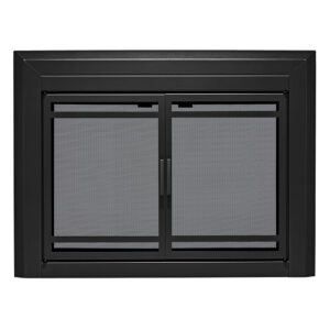 UniFlame - Kendall - Cabinet-Style Fireplace Doors with Smoke Tempered Glass (Color: Black, Size: Medium - Fits 30in to 37in W x 25.5in to 32.5in H)