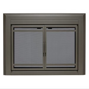 UniFlame - Kendall - Cabinet-Style Fireplace Doors with Smoke Tempered Glass (Color: Gunmetal, Size: Large - Fits 36in to 43in W x 25.5in to 32.5in H)