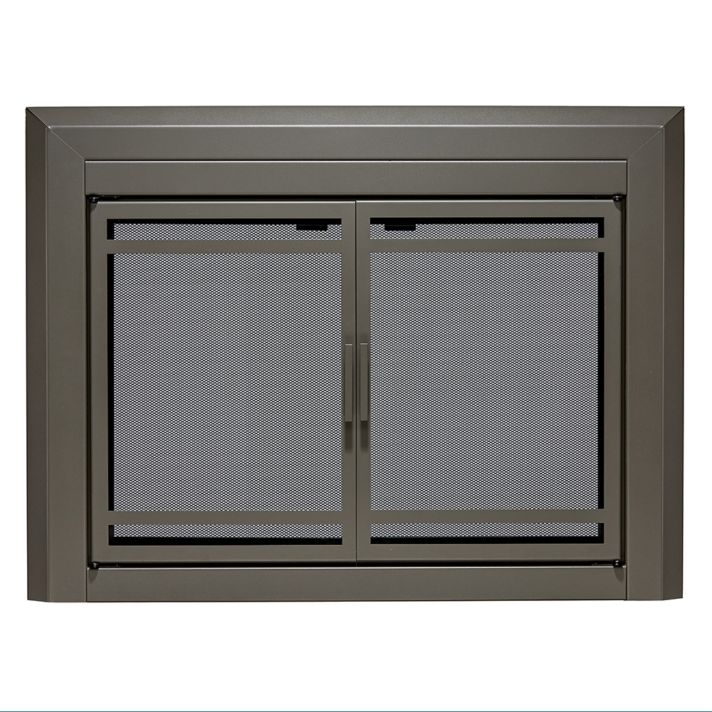 UniFlame - Kendall - Cabinet-Style Fireplace Doors with Smoke Tempered Glass (Color: Gunmetal, Size: Medium - Fits 30in to 37in W x 25.5in to 32.5in H)