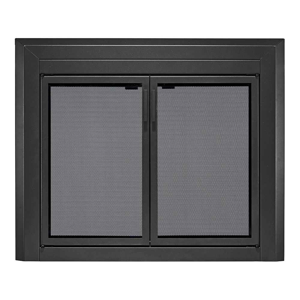 UniFlame - Logan - Cabinet-Style Fireplace Doors with Smoke Tempered Glass (Color: Black, Size: Small - Fits 30in to 37in W x 22.5in to 29.5in H)