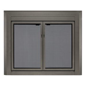 UniFlame - Logan - Cabinet-Style Fireplace Doors with Smoke Tempered Glass (Color: Gunmetal, Size: Large - Fits 36in to 43in W x 25.5in to 32.5in H)