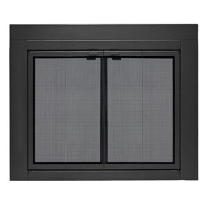UniFlame - Roman - Bi-fold Style Fireplace Doors with Smoke Tempered Glass (Color: Black, Size: Large - Fits 36in to 43in W x 25.5in to 32.5in H)