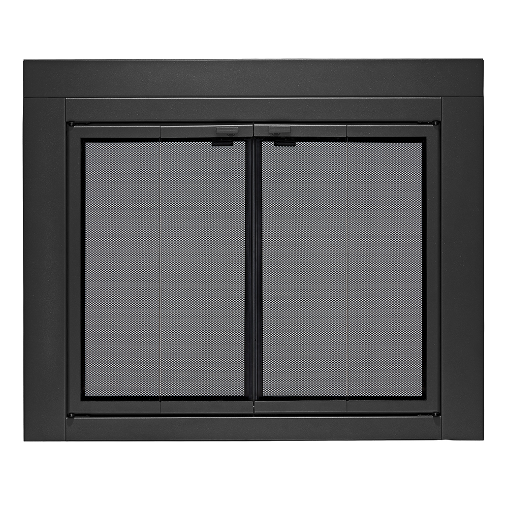 UniFlame - Roman - Bi-fold Style Fireplace Doors with Smoke Tempered Glass (Color: Black, Size: Medium - Fits 30in to 37in W x 25.5in to 32.5in H)